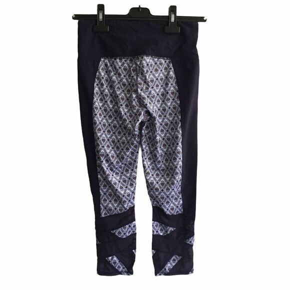 ATHLETA High Rise Mosaic Mantra Capri Leggings Tights Mesh Navy Blue White S - Picture 9 of 12